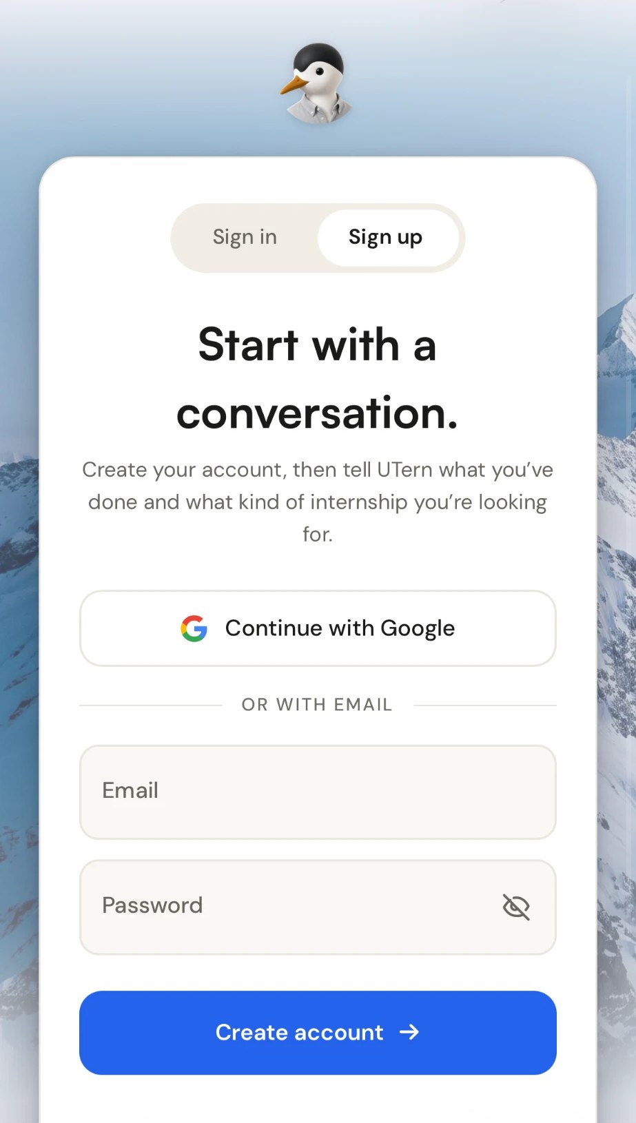 Sign-up screen: Start with a conversation